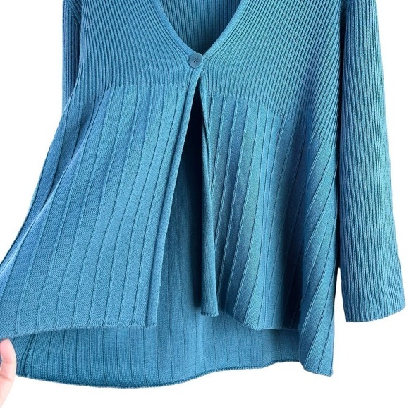 Eileen Fisher Merino Wool Ribbed Single‎ Button Cardigan in Teal, Size Medium - Picture 8 of 12